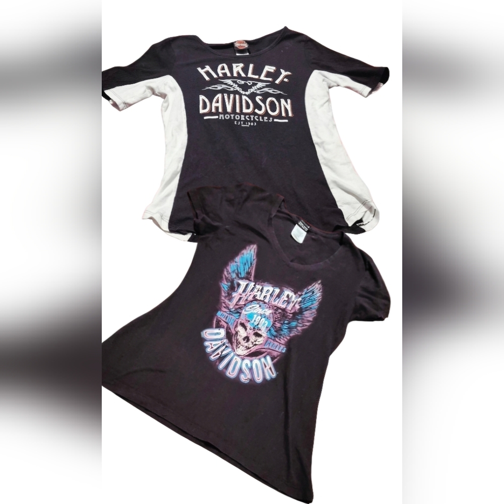 2 Harley-Davidson Black and White Graphic Tees